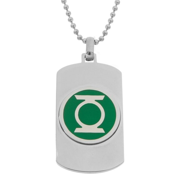 DC Comics Green Lantern Stainless Steel Dog Tag Pendant Green 22" Ball Chain - Picture 1 of 6